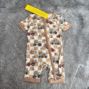 Small Shop Bamboo Shortie Zippy Pajama Checkered Trucks Baby 6-9 Months NEW